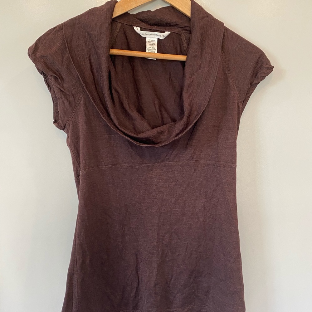 Diane Von Furstenberg Brown Cowl Neck Top